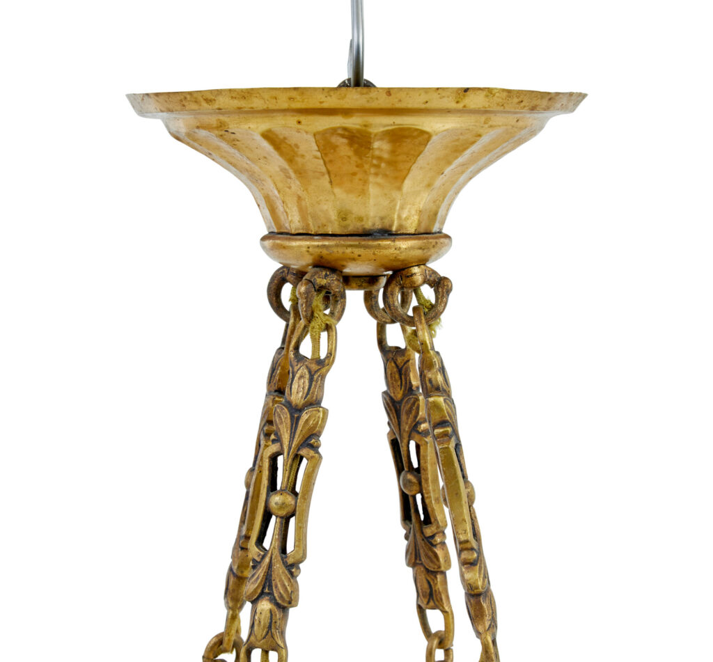 Art Deco Alabaster and Ormolu Chandelier Light — image 5