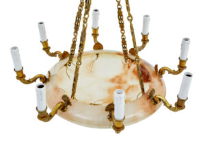 Art Deco Alabaster and Ormolu Chandelier Light — thumbnail 7