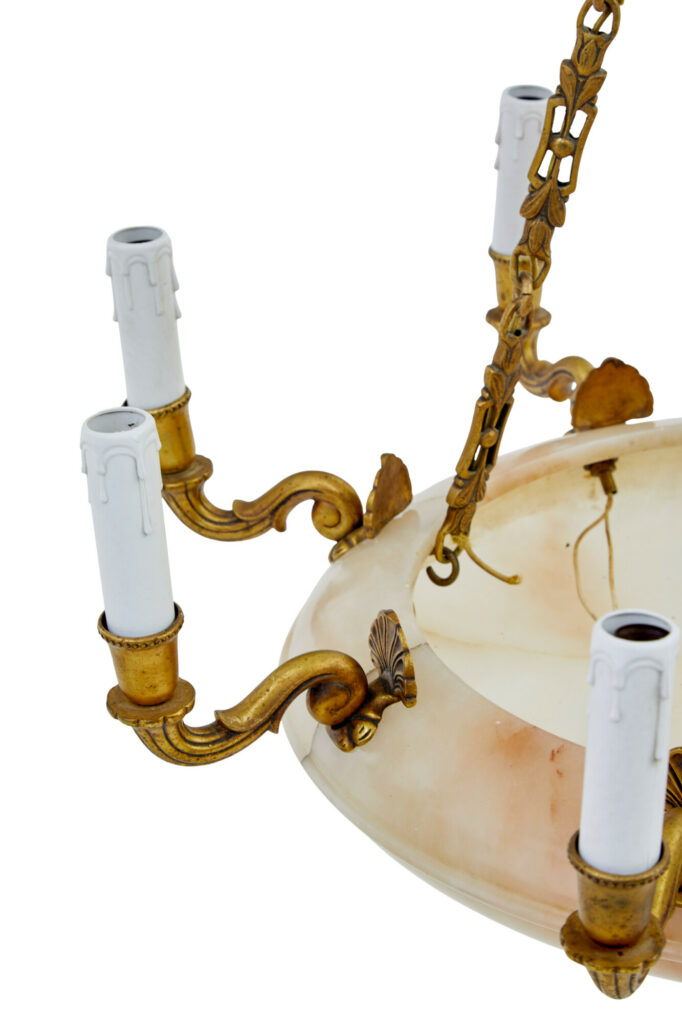 Art Deco Alabaster and Ormolu Chandelier Light — image 6