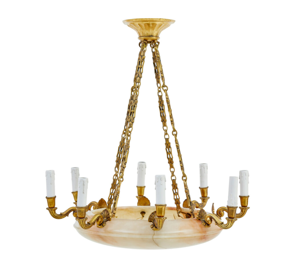 Art Deco Alabaster and Ormolu Chandelier Light