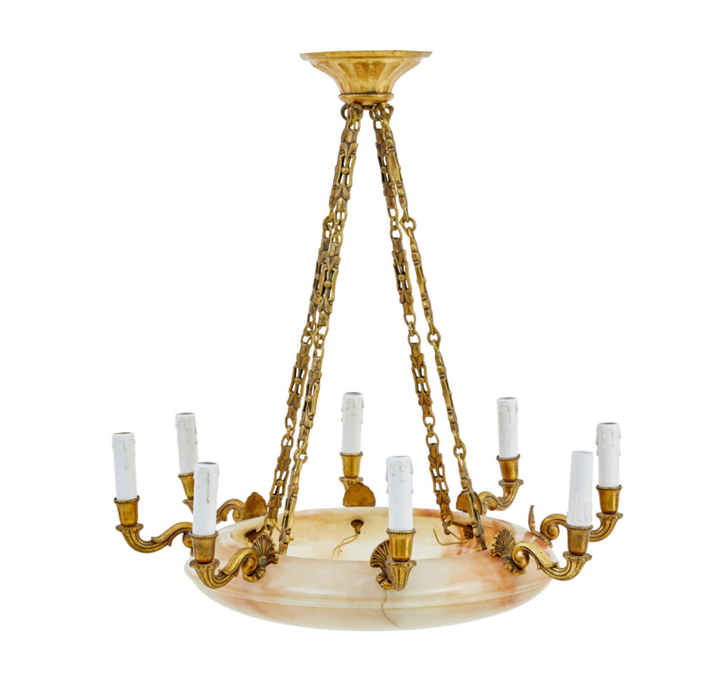 Art Deco Alabaster and Ormolu Chandelier Light — image 8