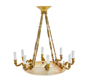 Art Deco Alabaster and Ormolu Chandelier Light — thumbnail 8