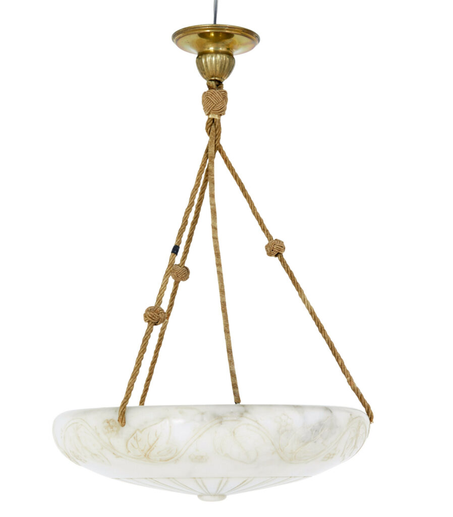 ART DECO ALABASTER AND BRASS PENDANT LIGHT
