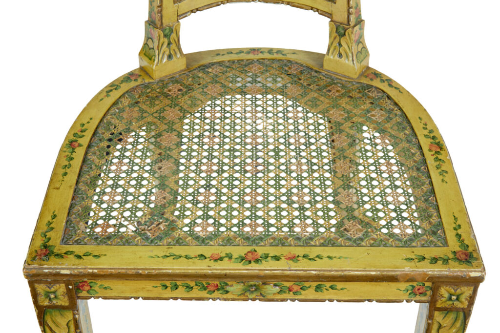 19th Century Biedermeier Carved and Painted Cane Chair — image 4
