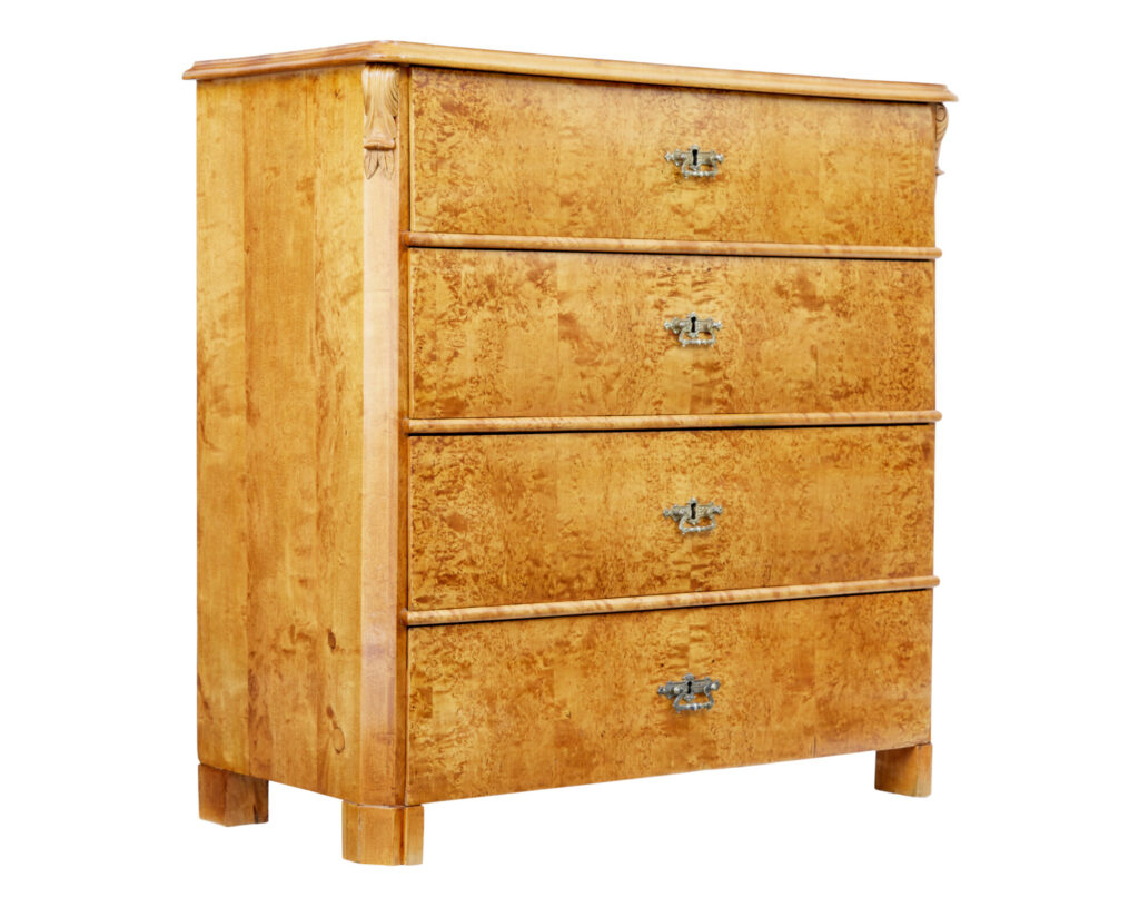 19TH CENTURY SWEDISH BURR BIRCH CHEST OF DRAWERS