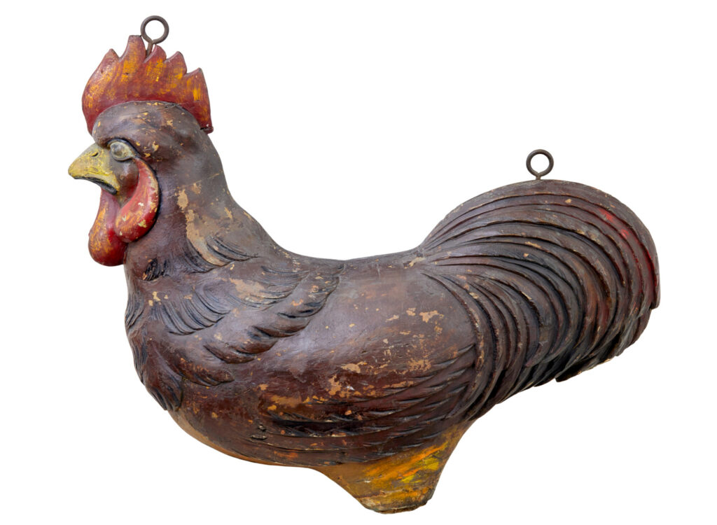 FRENCH 19TH CENTURY CARVED SOLID WOOD ROOSTER SHOP DISPLAY