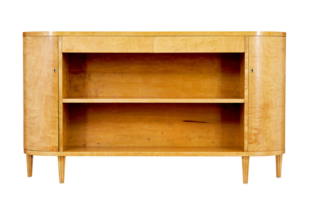 SWEDISH MID CENTURY SHAPED LOW OPEN BOOKCASE