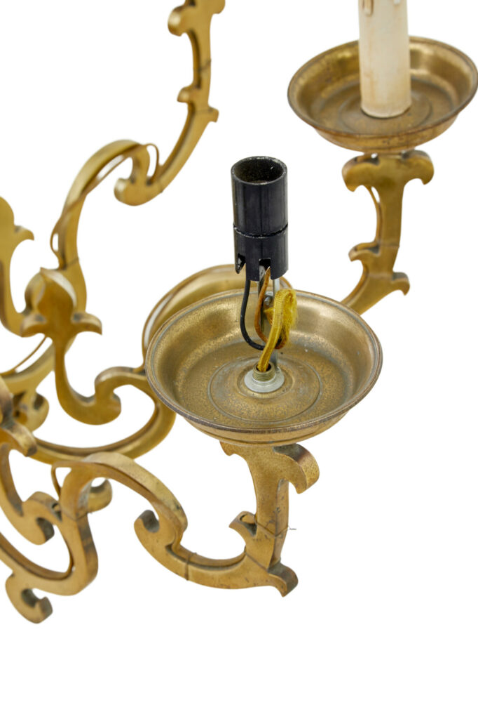Large Early 20th Century 8 Arm Brass Chandelier — image 3