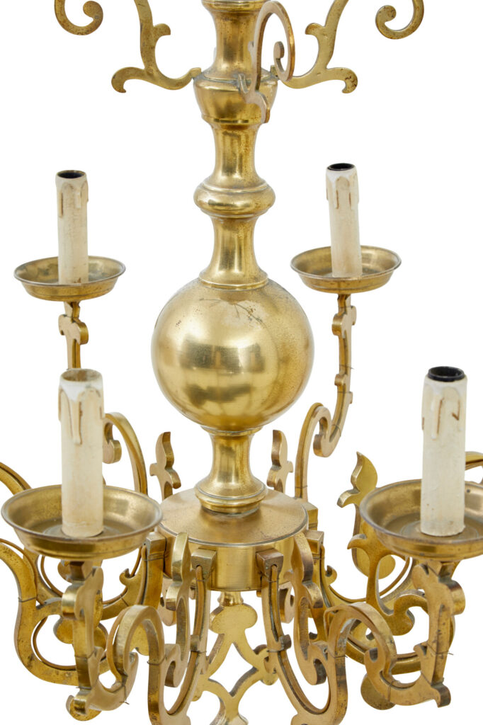 Large Early 20th Century 8 Arm Brass Chandelier — image 5