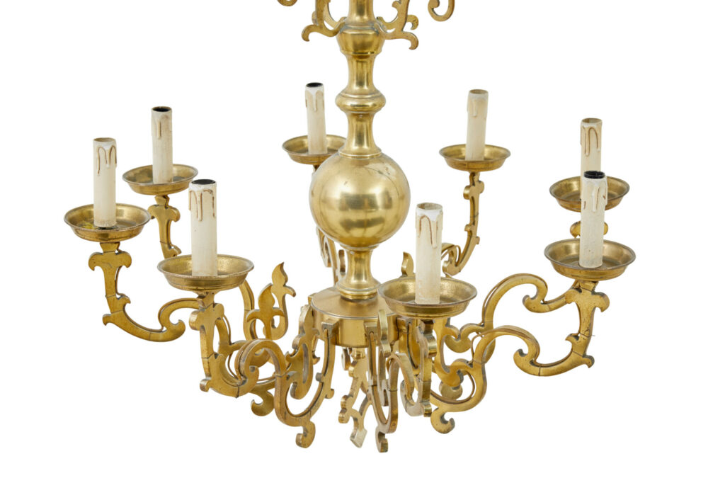 Large Early 20th Century 8 Arm Brass Chandelier — image 7