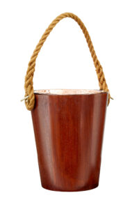 DECORATIVE 20TH CENTURY TEAK BUCKET WITH ROPE HANDLE