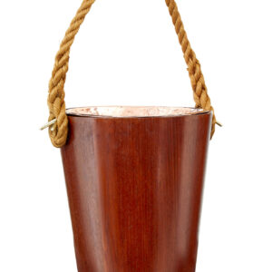 DECORATIVE 20TH CENTURY TEAK BUCKET WITH ROPE HANDLE