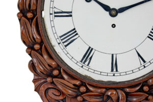 Mid 19th Victorian Century Carved Mahogany Fusee Wall Clock — thumbnail 5