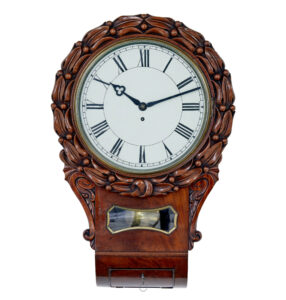 MID 19TH VICTORIAN CENTURY CARVED MAHOGANY FUSEE WALL CLOCK