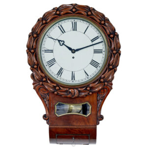 MID 19TH VICTORIAN CENTURY CARVED MAHOGANY FUSEE WALL CLOCK