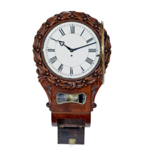 Mid 19th Victorian Century Carved Mahogany Fusee Wall Clock — thumbnail 6