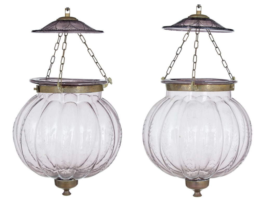 Pair of Early 20th Century French Glass Hanging Lanterns