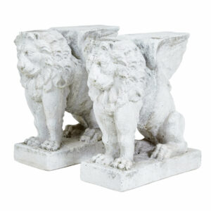PAIR OF EARLY 20TH CENTURY STONE GARDEN LION PEDESTALS
