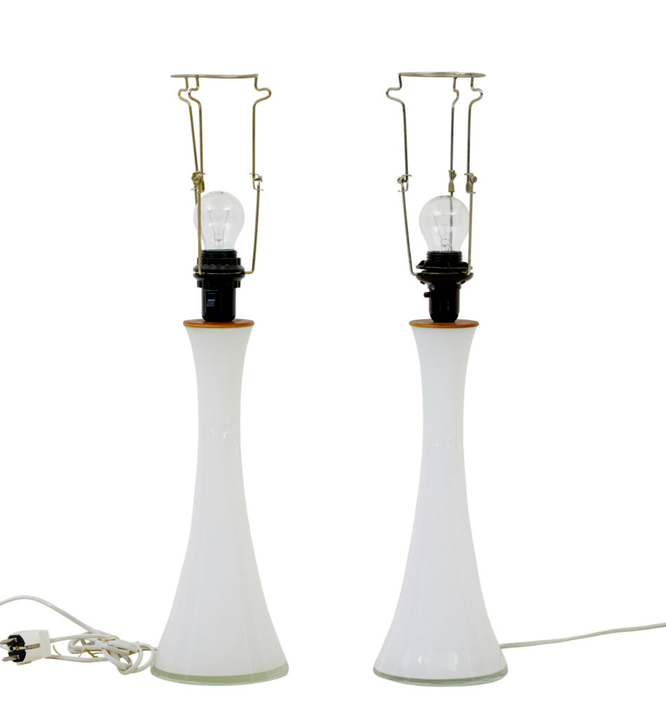 Pair of 1960’s White Glass Table Lamps by Bergboms — image 4