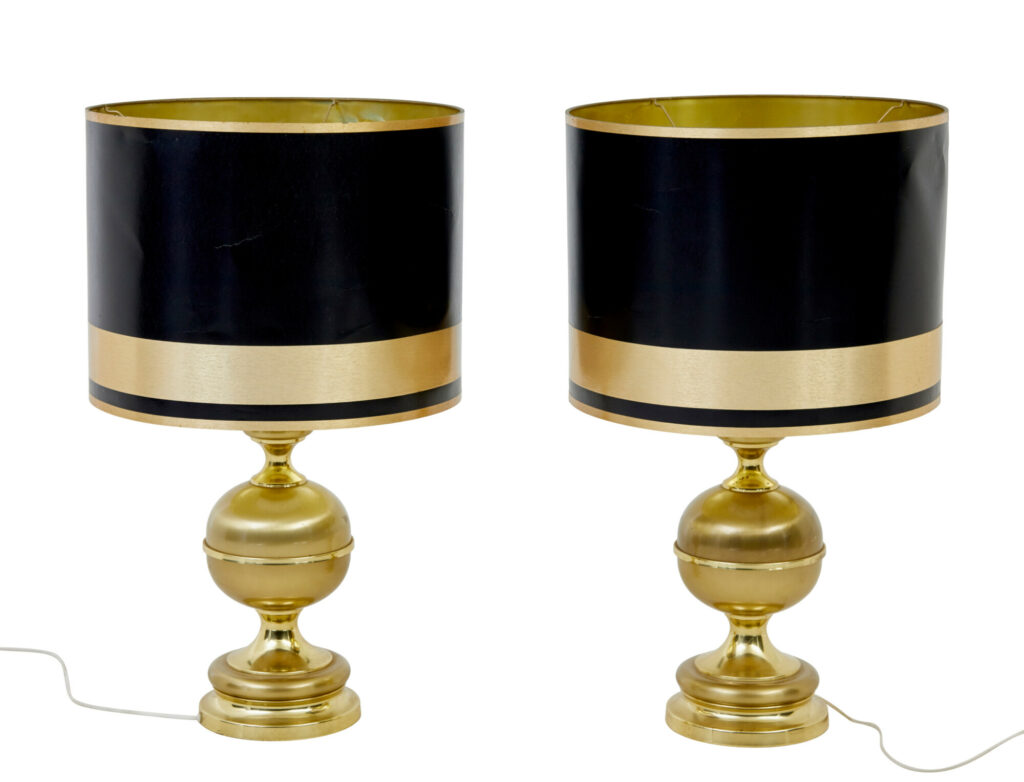 Large Pair of Scandinavian Modern Brass Table Lamps