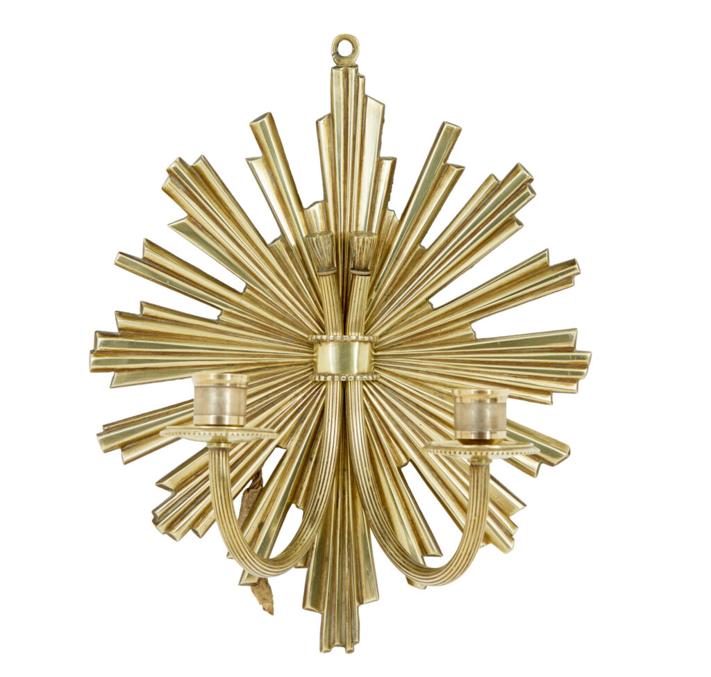 Quality Pair of Art Deco Gilt Sunburst Wall Sconces — image 7