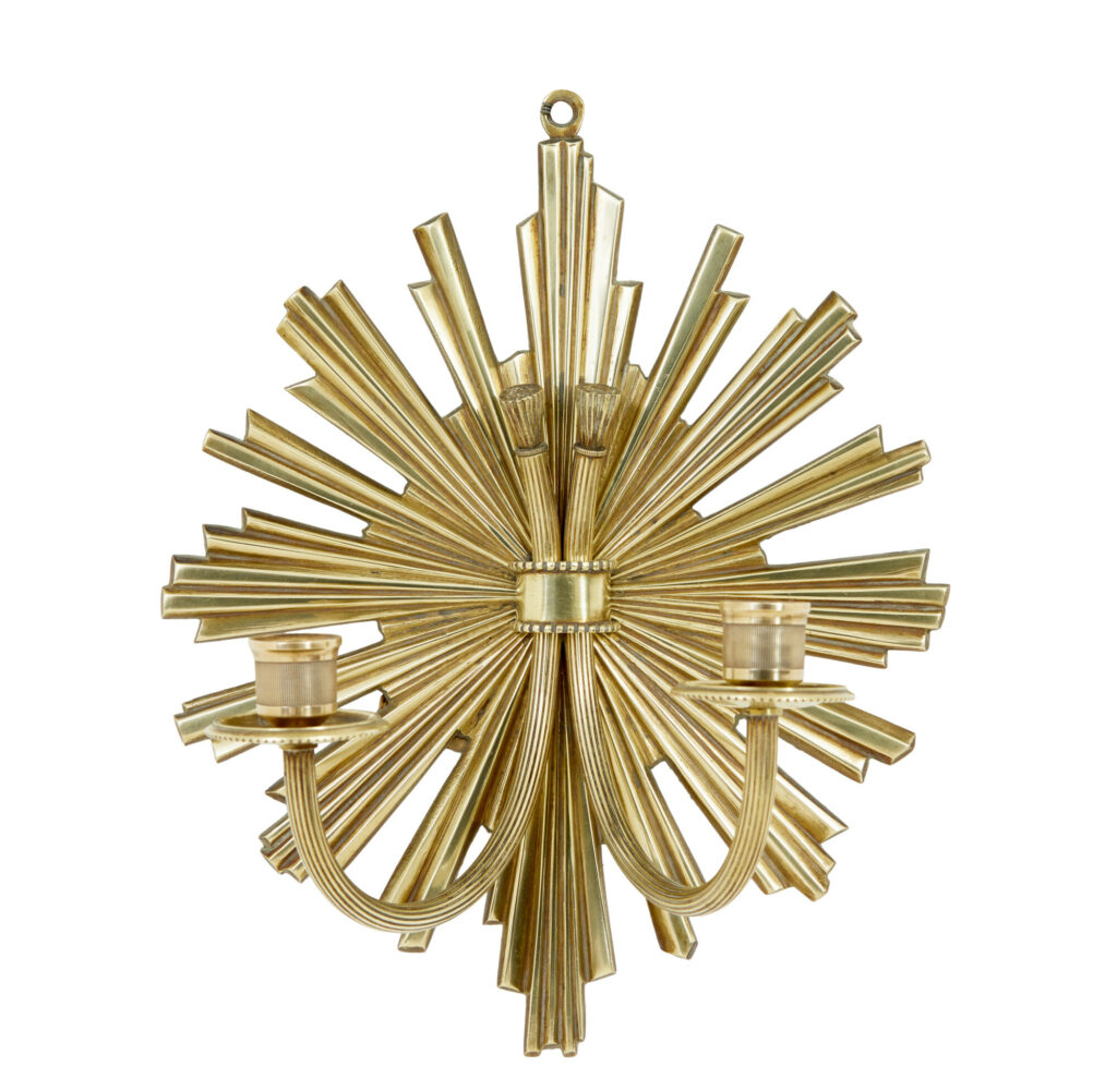 Quality Pair of Art Deco Gilt Sunburst Wall Sconces — image 8