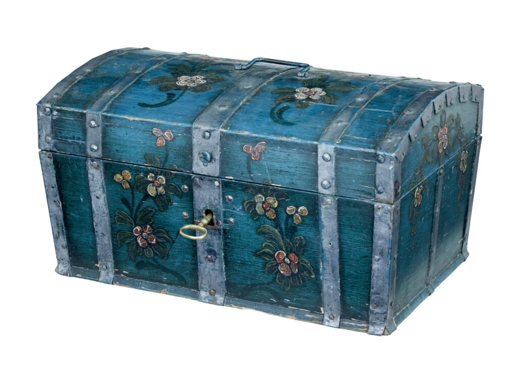 Scandinavian Mid 19th Century Hand Painted Dome Top Pine Box