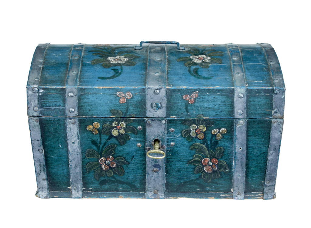 Scandinavian Mid 19th Century Hand Painted Dome Top Pine Box — image 2