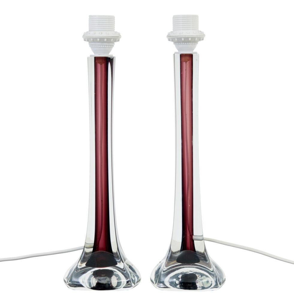 Pair of Mid 20th Century Coloured Glass Table Lamps by Flygsfors