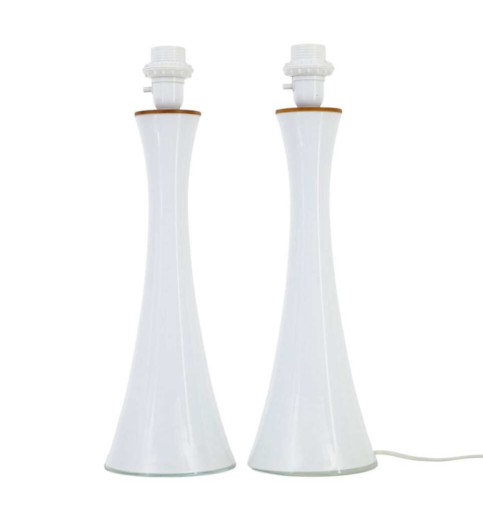 Pair of Mid 20th Century Opaline Glass Lamps by Bergboms of Sweden