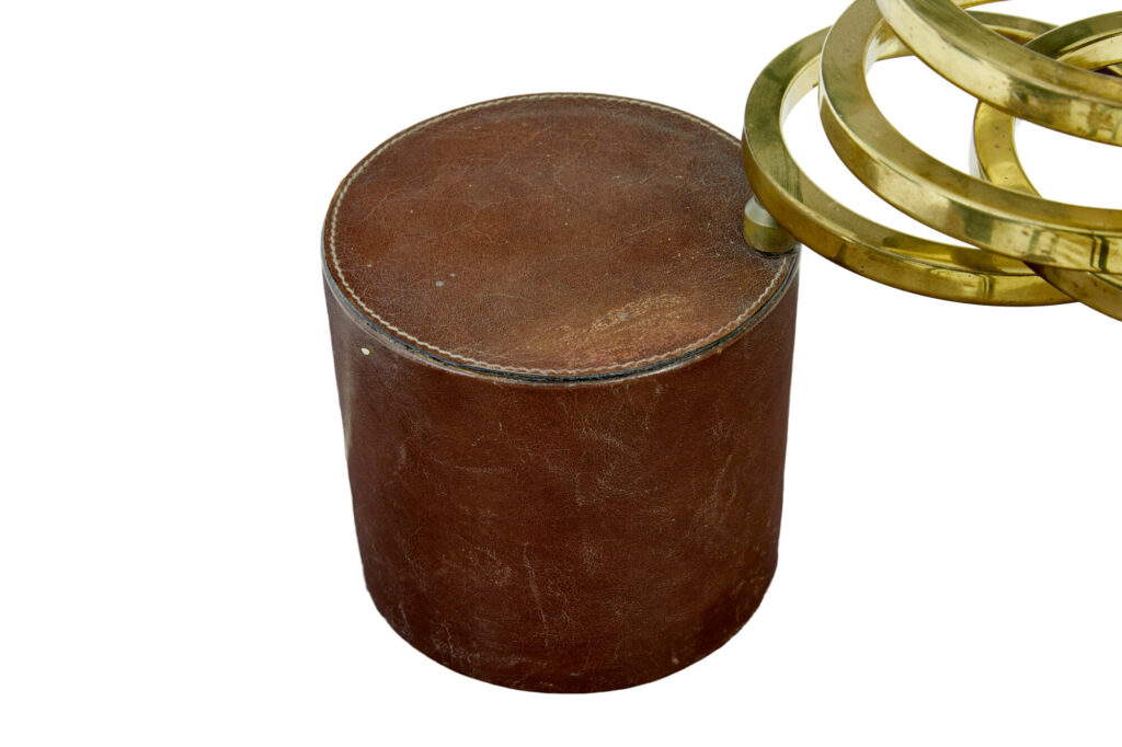 Mid Century Brass and Leather Oscillating Table Lamp — image 3