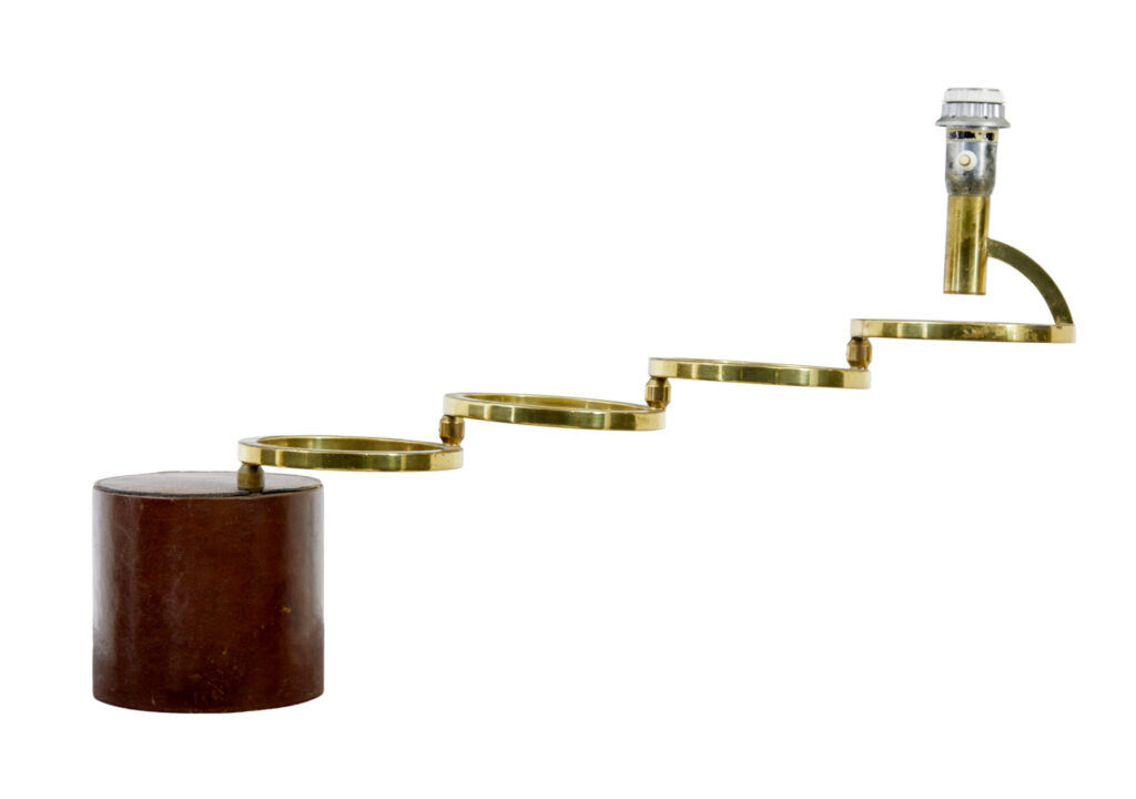 Mid Century Brass and Leather Oscillating Table Lamp — image 5