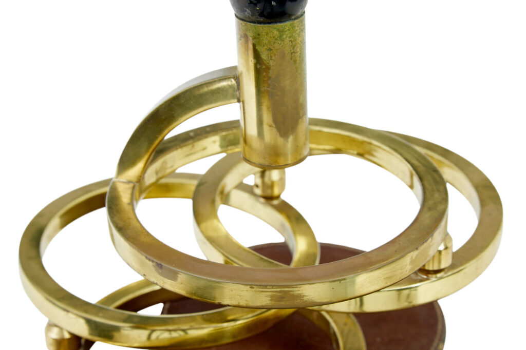Mid Century Brass and Leather Oscillating Table Lamp — image 4