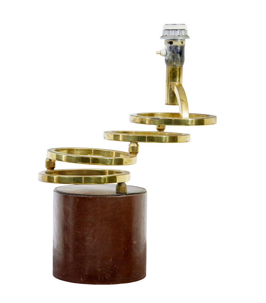 MID CENTURY BRASS AND LEATHER OSCILLATING TABLE LAMP