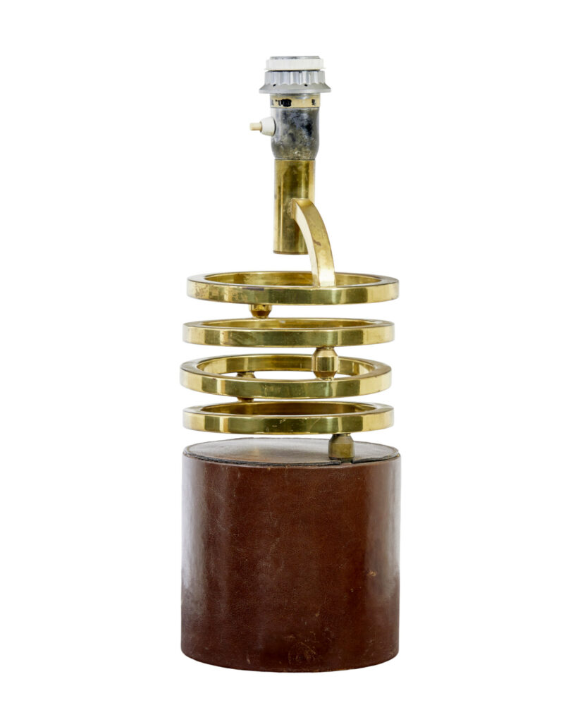 Mid Century Brass and Leather Oscillating Table Lamp — image 2