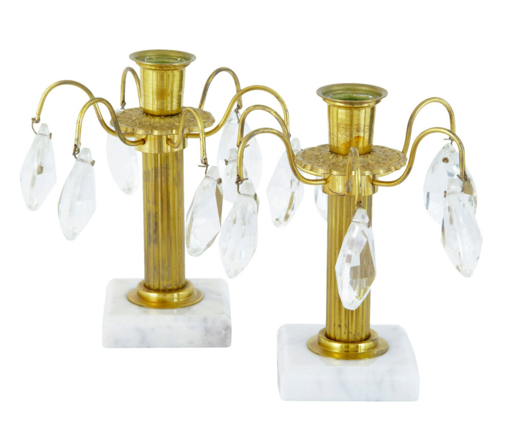 Small Pair of 1950’s Ornate Cut Glass Candlesticks