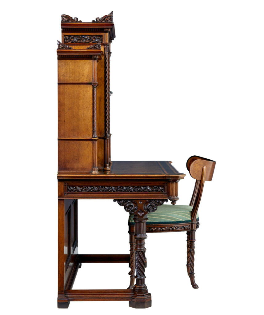 Eclectic 19th Century Carved Walnut Desk and Chair — image 6