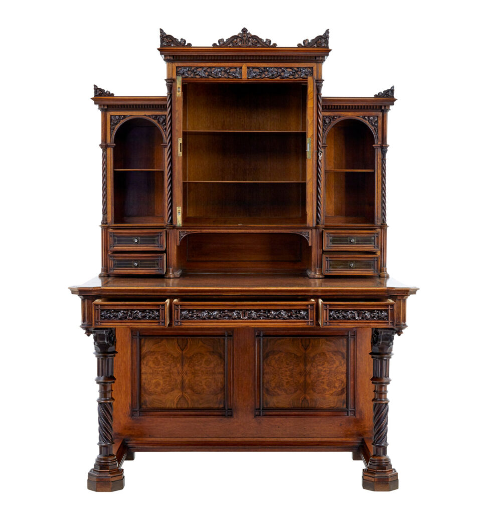 Eclectic 19th Century Carved Walnut Desk and Chair — image 7