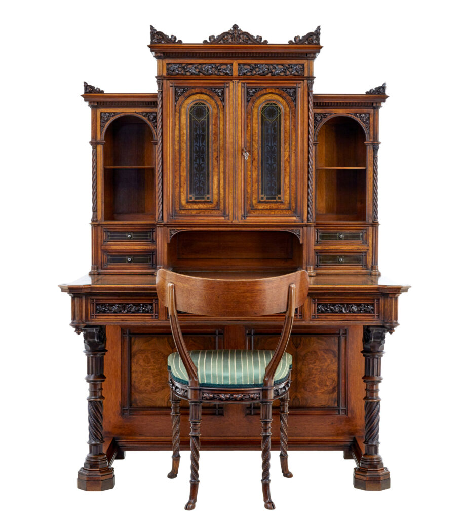 Eclectic 19th Century Carved Walnut Desk and Chair — image 9