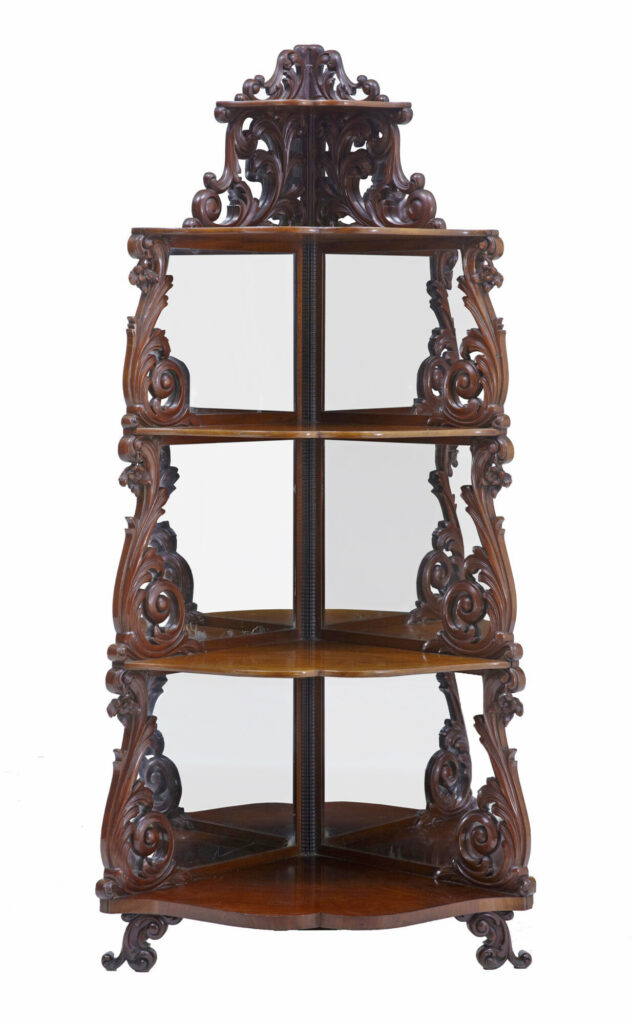 19th Century Carved Mahogany Victorian Mirrored Whatnot