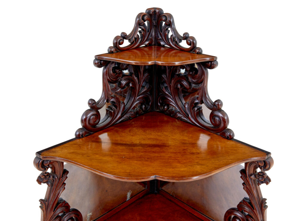 19th Century Carved Mahogany Victorian Mirrored Whatnot — image 6