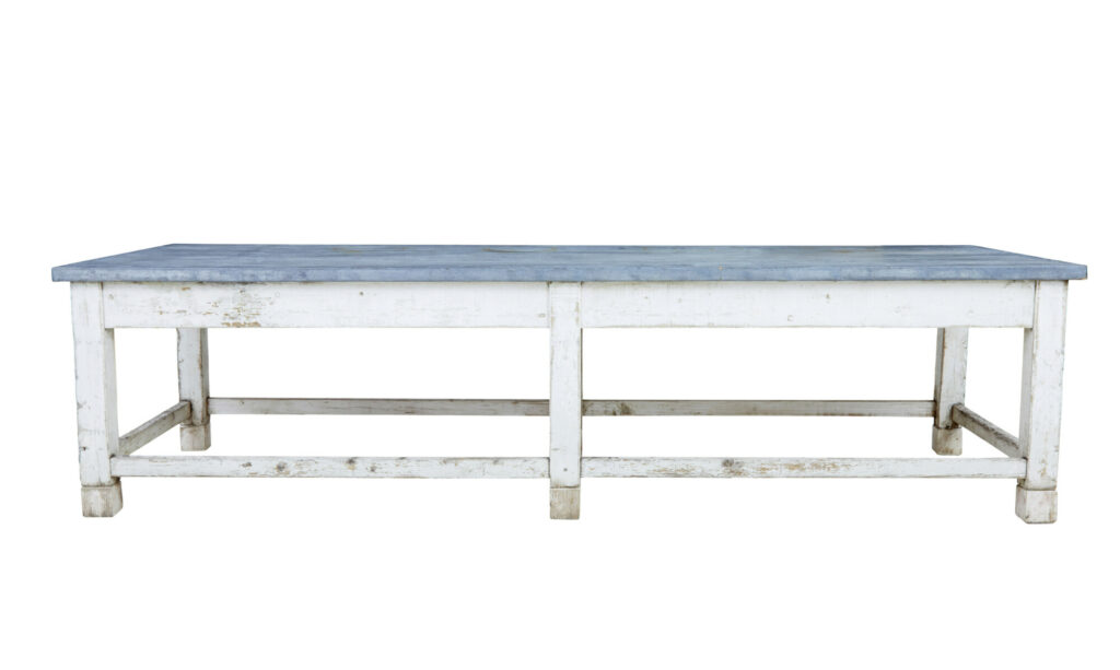 Large Early 20th Century Pine and Zinc Industrial Table — image 7