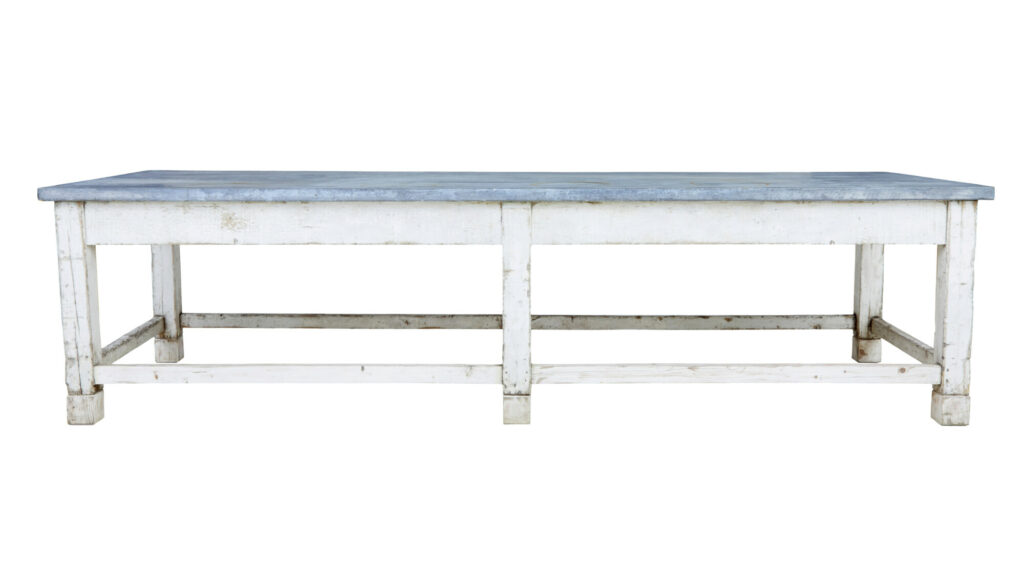 Large Early 20th Century Pine and Zinc Industrial Table — image 6