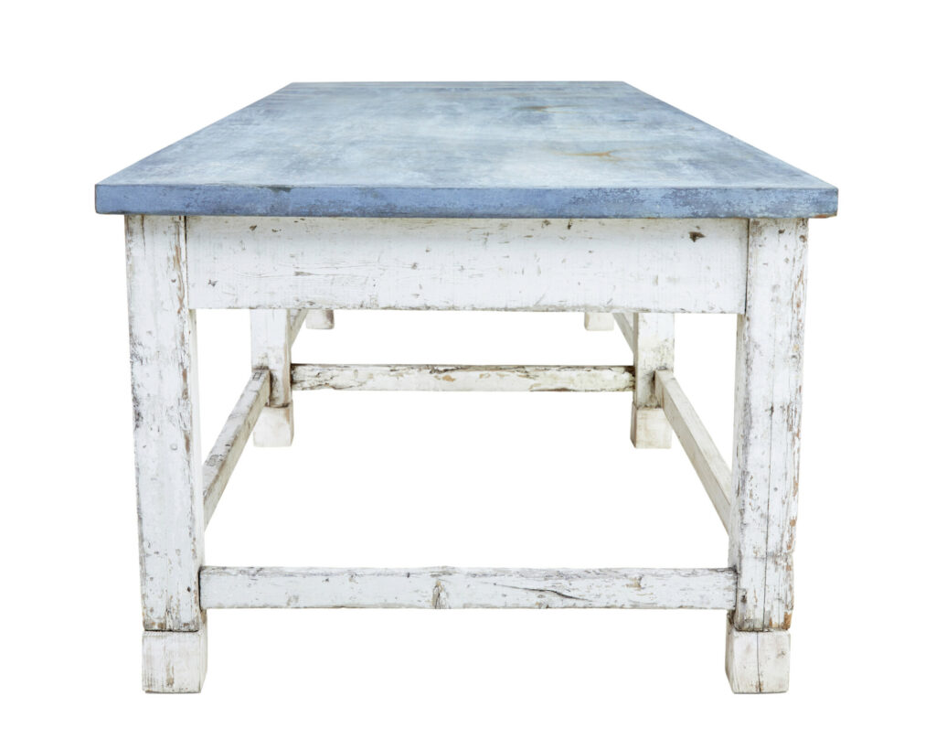 Large Early 20th Century Pine and Zinc Industrial Table — image 9