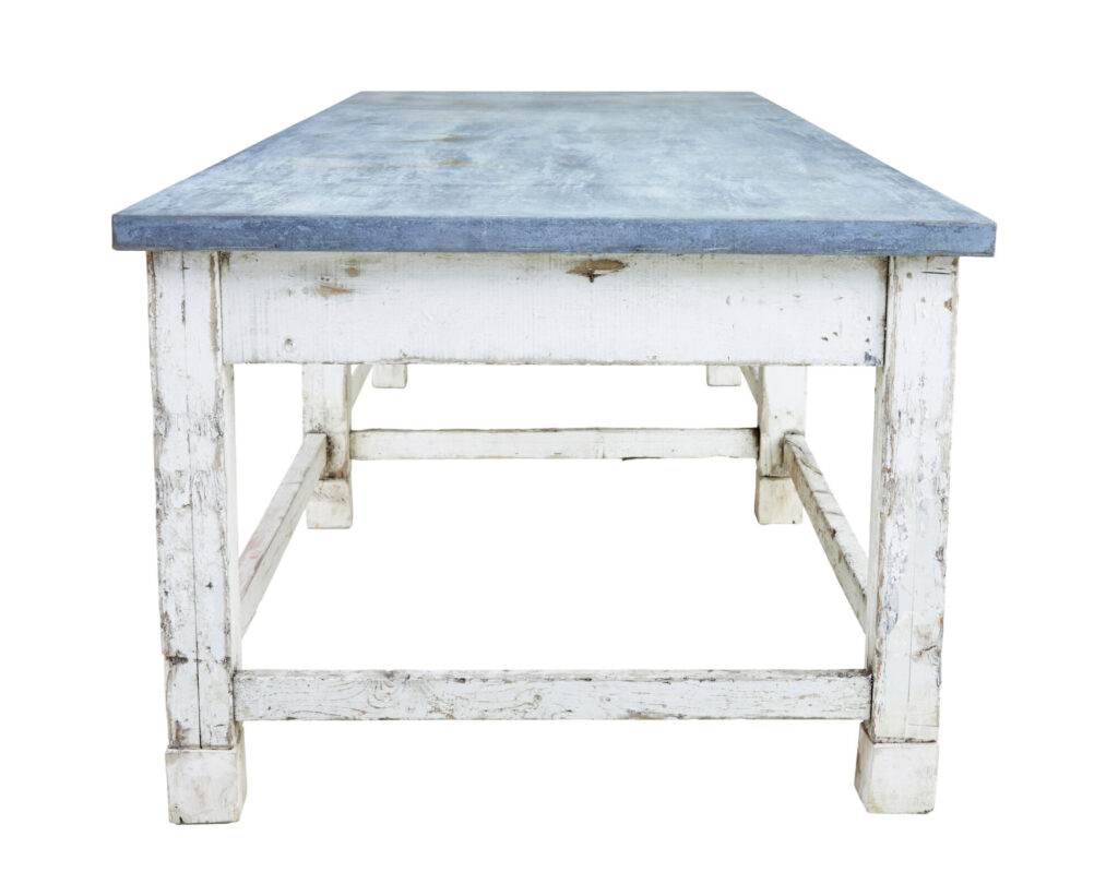 Large Early 20th Century Pine and Zinc Industrial Table — image 8
