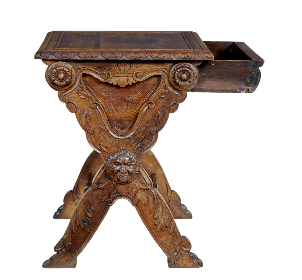 19th Century Carved Italian Walnut and Pine Occasional Table — image 6