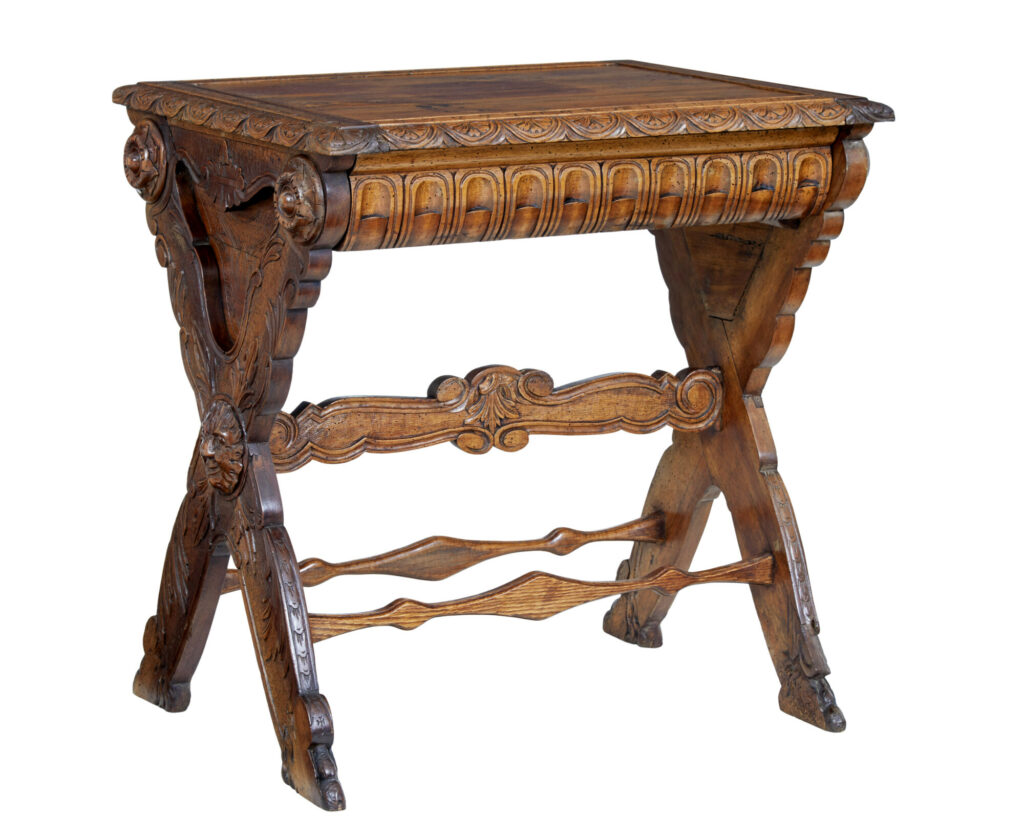 19th Century Carved Italian Walnut and Pine Occasional Table