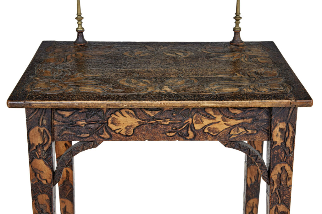 Early 20th Century French Carved Poker Work Writing Table — image 3