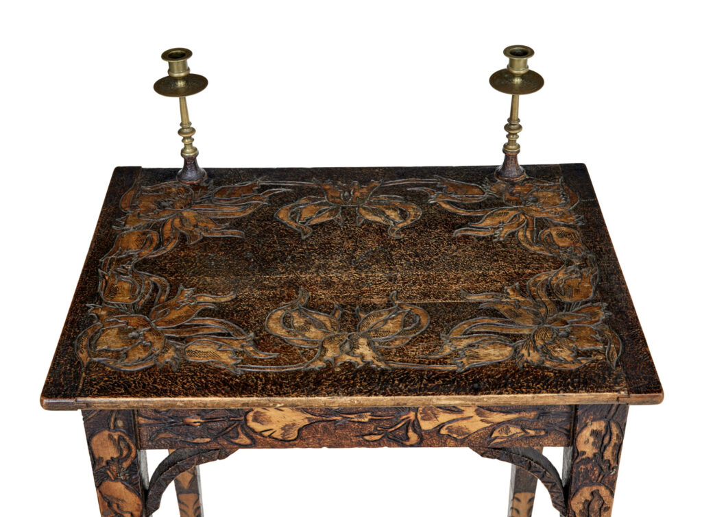 Early 20th Century French Carved Poker Work Writing Table — image 4