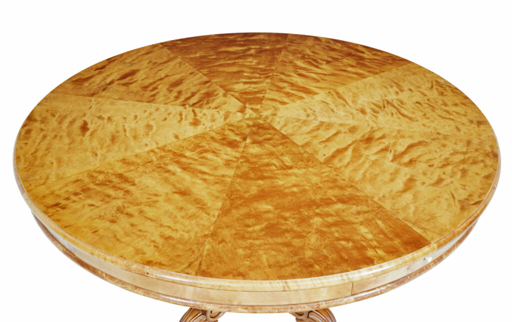 19th Century Swedish Carved Birch Adjustable Dining Table — image 4